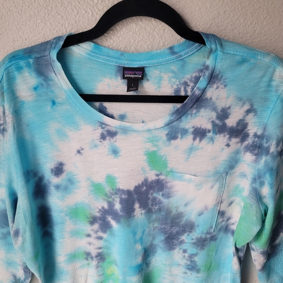 Patagonia 3/4 Sleeve Tie Dye Crew Neck Shirt Size In Large Turquoise Tie Dye - Picture 2 of 8